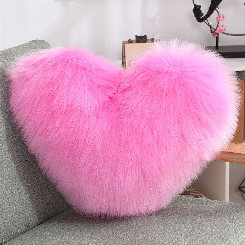 Faux Fur Heart Throw Pillow