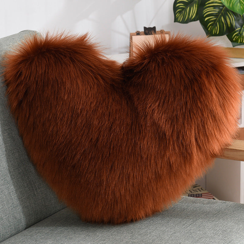 Faux Fur Heart Throw Pillow