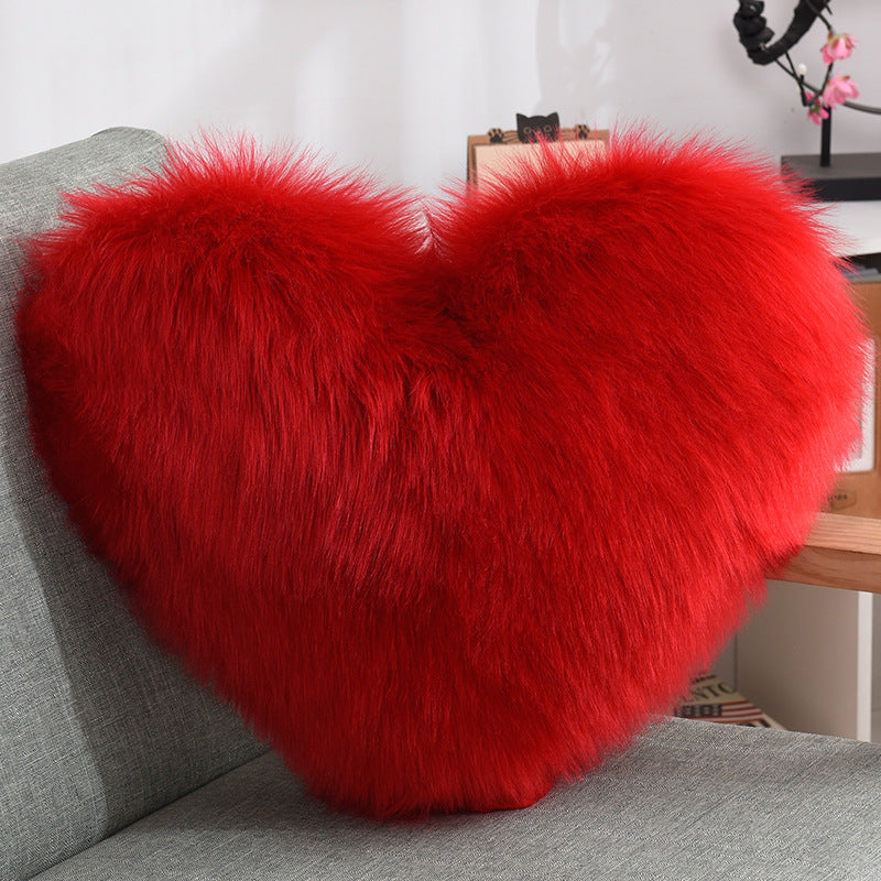 Faux Fur Heart Throw Pillow