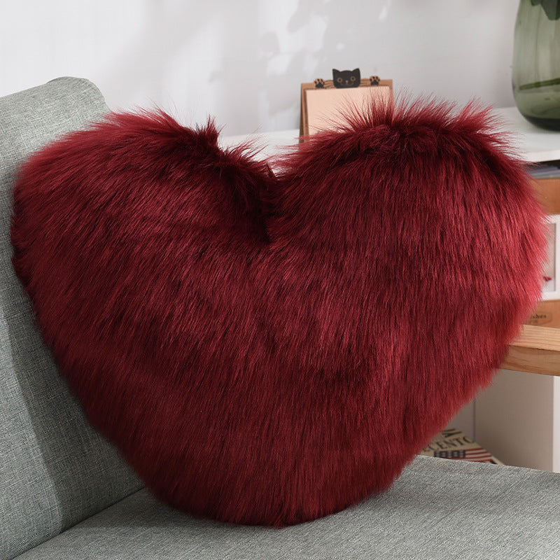 Faux Fur Heart Throw Pillow