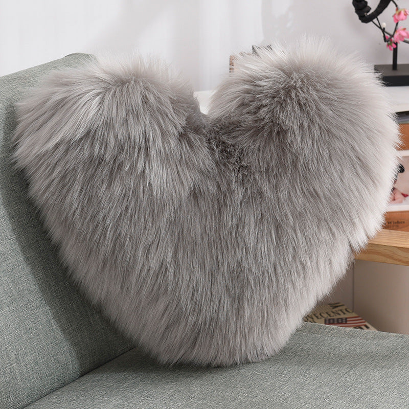 Faux Fur Heart Throw Pillow